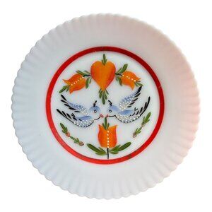 MacBeth Evans Monax Vtg Blue Bird Petalware 8 in Salad Plate Hand‎ Painted Glass